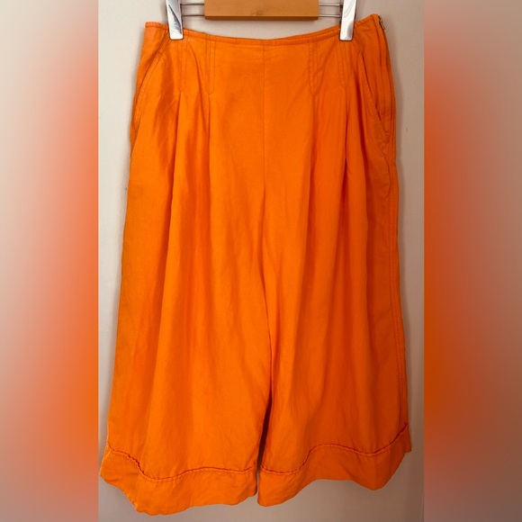 Anthropologie Maeve Linen Pleat-Front Wide-Leg Culottes Orange size 10 - Picture 3 of 16